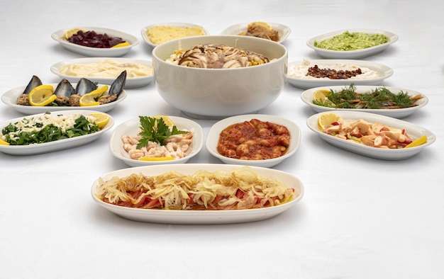 Assorted meals on table